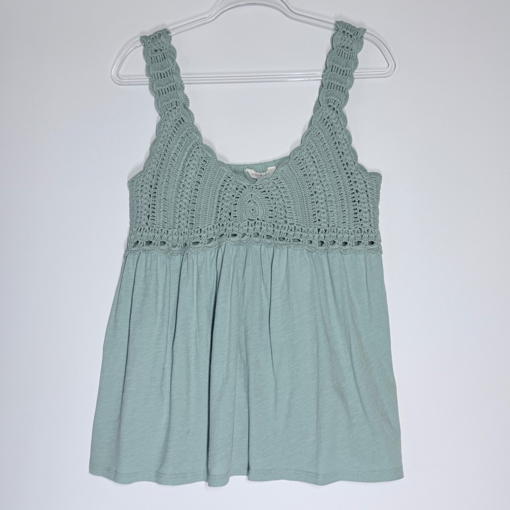 Lucky Brand Crochet Babydoll Tank Top Large Sage Green Boho Knit Cami 2024 - Picture 3 of 11